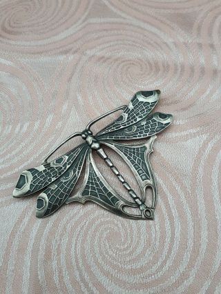 Stunning Antique Art Nouveau Silver Plated Moth Brooch