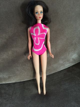 Vintage Mod Brunette Marlo Flip Tnt Twist Turn Barbie Pink Tricot Oss Swimsuit