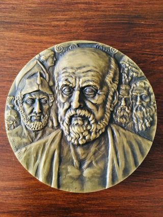 Antique Rare Bronze Medal Of Hipócrates " The Father Of Medicine "