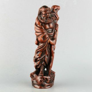 Collect China Antique Boxwood Hand - Carved Old Immortal Moral Bring Luck Statue 2