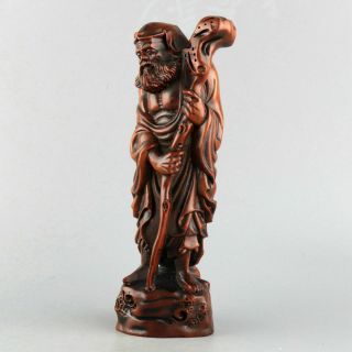 Collect China Antique Boxwood Hand - Carved Old Immortal Moral Bring Luck Statue 3