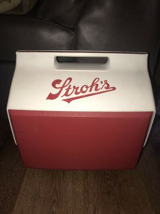 Vintage Red Igloo Stroh’s Beer Cooler Retro W/ Handle Rare