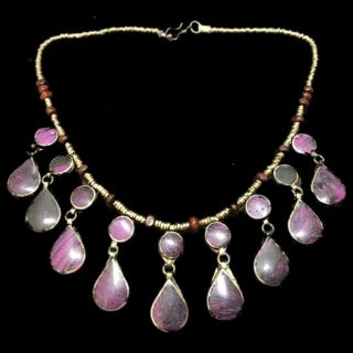 Rare Ancient Purple Stone Pendant Necklace 300 B.  C 18 Stones (2)