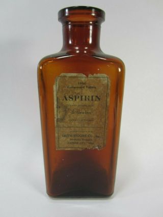 Antique Smith - Higgins Co.  Amber Aspirin Apothecary Bottle Johnson City Tenn.  M 26