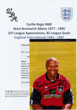 Cyrille Regis West Bromwich Albion Rare Orig Autograph Official Club Photograph