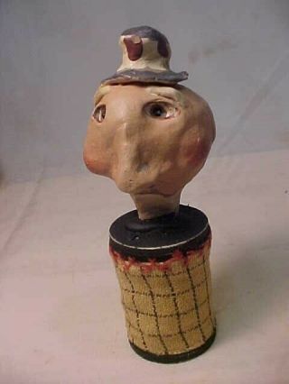 Antique German Composition Mache Figure Candy Container With Glass Eyes