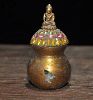 Chinese Old Temple Be Unearthed Gilding Inlay Gem Buddha Statue Dagoba