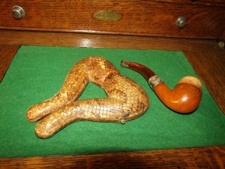 Rare Antique Wdc Meer Tobacco Pipe With Sterling Band With Snakeskin Case.