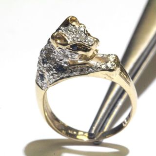10k Yellow Gold.  17ct Si2 H Diamond Sapphire Panther Ring 4.  4g Womens Rare