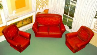 Vintage Pedigree Sindy Red Sofa And Armchairs Boxed