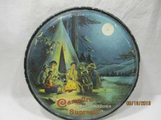 Rare Antique Supreme Marshmallow Tin With Campfire Scene