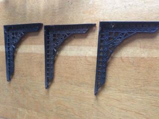 3 Shelf Supports Brackets 7 1/2 “x 10 " Old Rustic Cast Iron Vintage