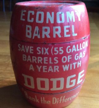 Rare Vintage Dodge Economy Barrel Red Coin Bank Metal Oil Can Gas Sign No Key