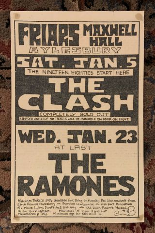 Rare Clash,  Ramones Concert Flyer/handbill 1980 Uk Show