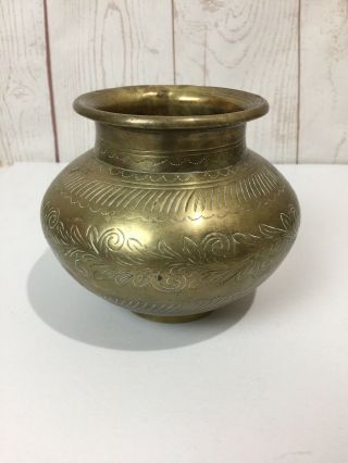Vintage Antique Holy Water Pot Brass Bronze Ornate Florals India Vase H - 1