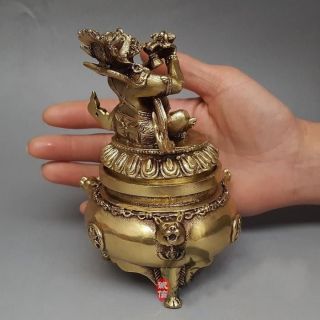 Chinese Buddhism Vajra King Kong Mahakala Brass Statue Incense Burner 3