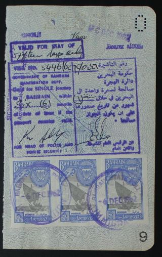 Bahrain,  Local Press Revenues Stamps On Visa,  Ex.  Rare M482