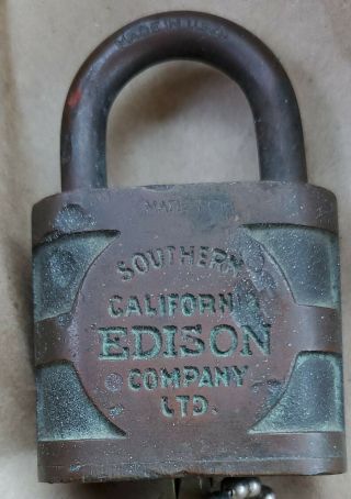 Yale Southern California Edison Antique Lock With Key Rare Full Engraving