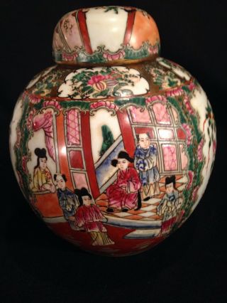 Awesome Rare Ginger Jar Chinese Macau Vintage Hand Painted Porcelain Vase 8 1/2 "