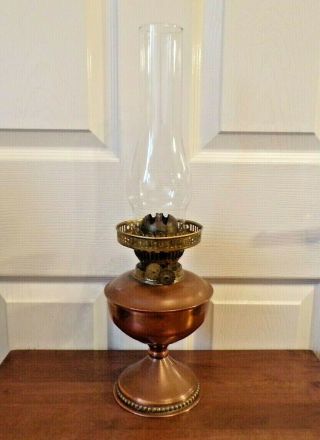 A Pretty Vintage Copper & Brass Oil Lamp With Shade Ring Order
