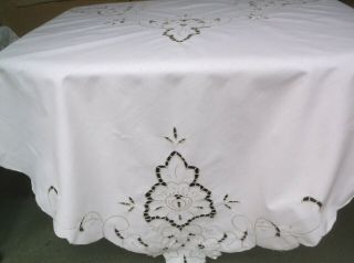 Vintage Cotton Embroidered Cut Work Table Cloth