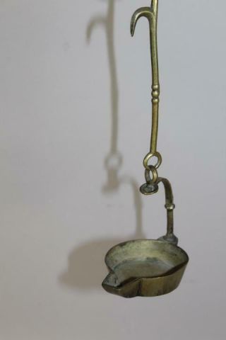 Very Rare 18th C Brass Betty Or Cruise Lamp In Old Surface And