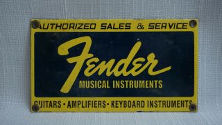 Vintage Fender Guitars Porcelain Sign Gasoline Gas Oil Station Rare Strat Ad