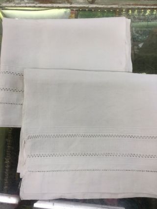 2 Vintage White Irish Cotton Damask Huckaback Hand Towels,  Vgc,  Aav10