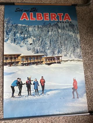 Vintage Ski Alberta Tourism Ski Poster Sunshine Village Banff 1960’s Canada Rare