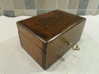 Antique Black Forest Fruitwood Money Box With Hand Carved Edelweiss - Lock & Key