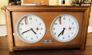 Garde Ruhla Umf Tournament Chess Clock 1950s - 60s Rare Inlaid Wood Look