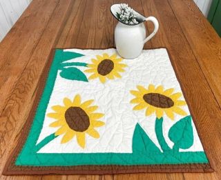 Tuscany Vintage Sunflower Applique Table Doll Quilt 24 X 22 Webster Inspired