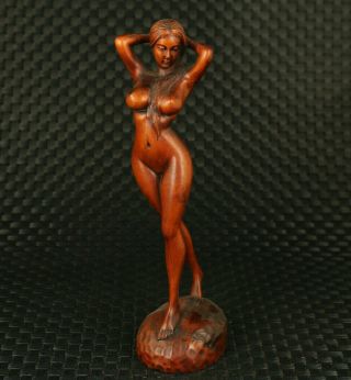 Asian Old Boxwood Hand Carved Long Hair Noble Belle Statue Figure Collectable