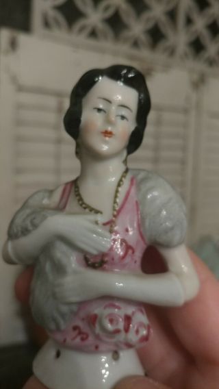 Miniature Art Deco Flapper Porcelain Half Doll 3 Inches