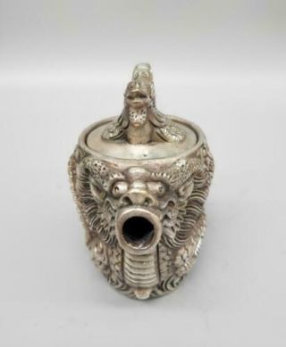 Chinese Tibetan silver Copper dragon and phoenix teapot crafts statue 2