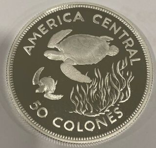 1974 Green Turtle.  925 Silver Coin 50 Colones Costa Rica Silver Proof Coin Rare