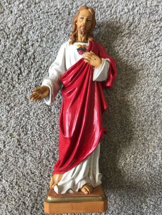 Vintage Sacred Heart Of Jesus Statue.  (12”) Made In Italy.  Rare