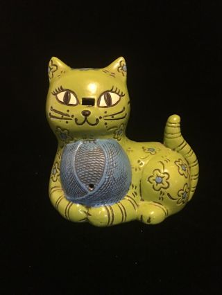 Vintage Rare Chalkware Yarn String Holder Cat Look