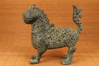 Rare Big chinese old Bronze Hand Casting Dragon Cat Statue Incense Burner f01 2