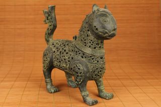 Rare Big chinese old Bronze Hand Casting Dragon Cat Statue Incense Burner f01 3
