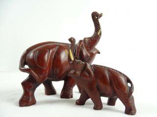 Antique Chinese Late Qing Dynasty Hand Carved Red Wood Elephants C1900
