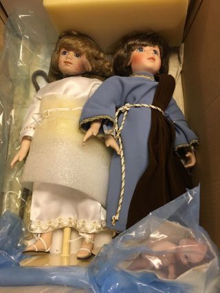 Franklin Heirloom Joseph Mary & Baby Jesus Porcelain Doll Nativity Set