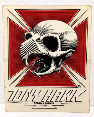 Vintage 1983 Powell Peralta Tony Hawk Skull Skateboard Sticker Bones