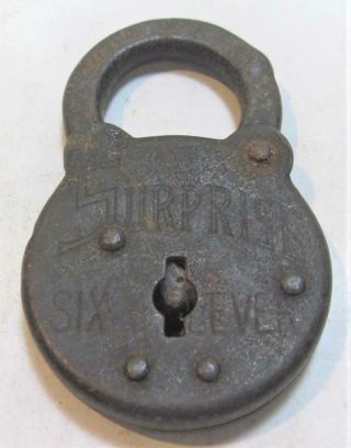 Antique Vintage Surprise Six Lever Padlock - No Key