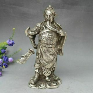 China Folk Copper Silver Station Dragon Guangong Guan Gong Yu Warrior God Statue