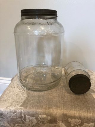 Horlicks Malted Milk Large Jar And Small Jar Ser Duraglass Antique Tin Lid Jars