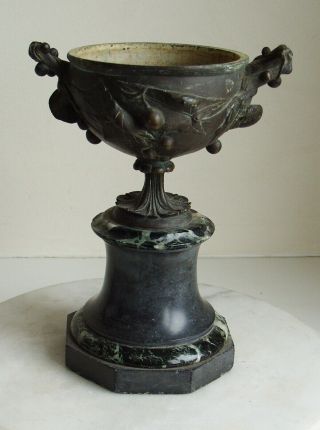 Vintage Metal Urn With Handles Mounted On A Marble Plinth 22cm Tall