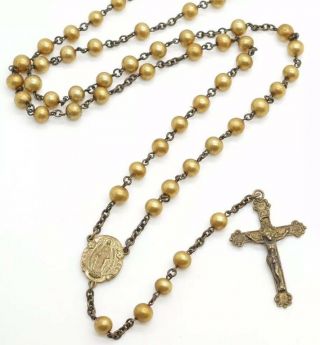 Antique Sterling Silver Crucifix Pearl Bead Chain Rosary Signed LS 2