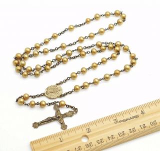 Antique Sterling Silver Crucifix Pearl Bead Chain Rosary Signed LS 3