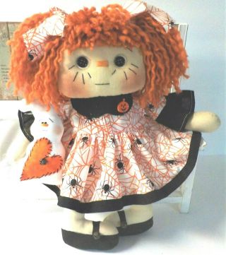 Hm Primitive Raggedy Ann Button Eye Doll Halloween " Wendy " Ghost Ornie